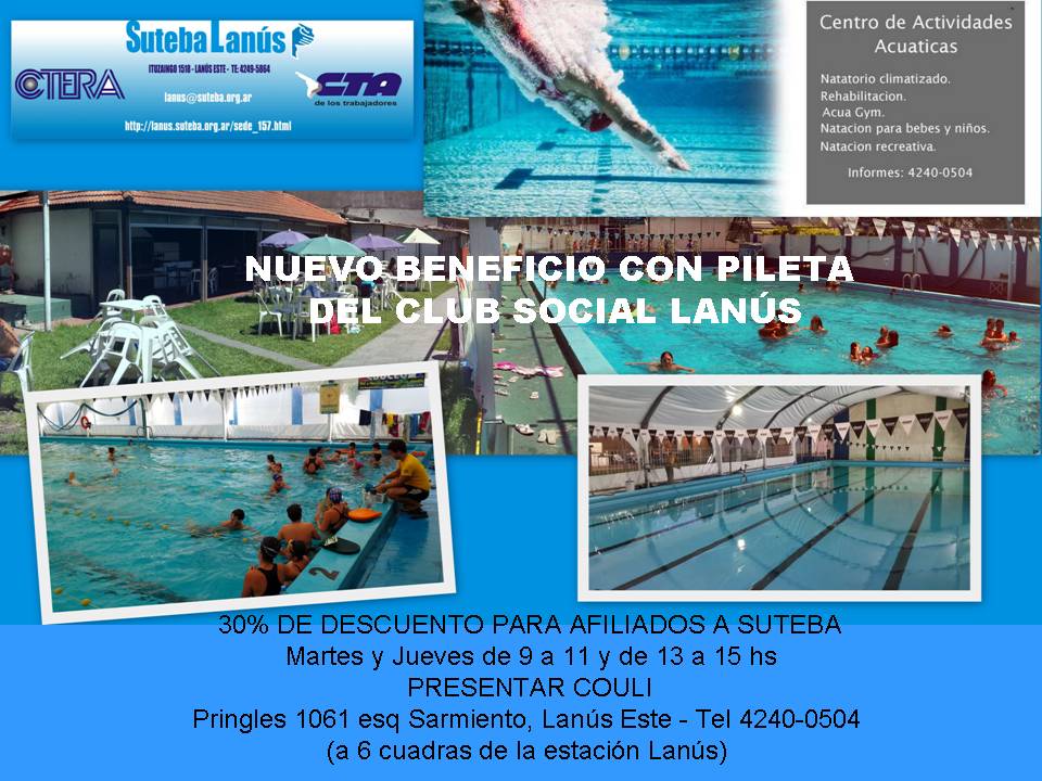 NUEVO BENEFICIO CON PILETA CLUB SOCIAL LANÚS - Suteba